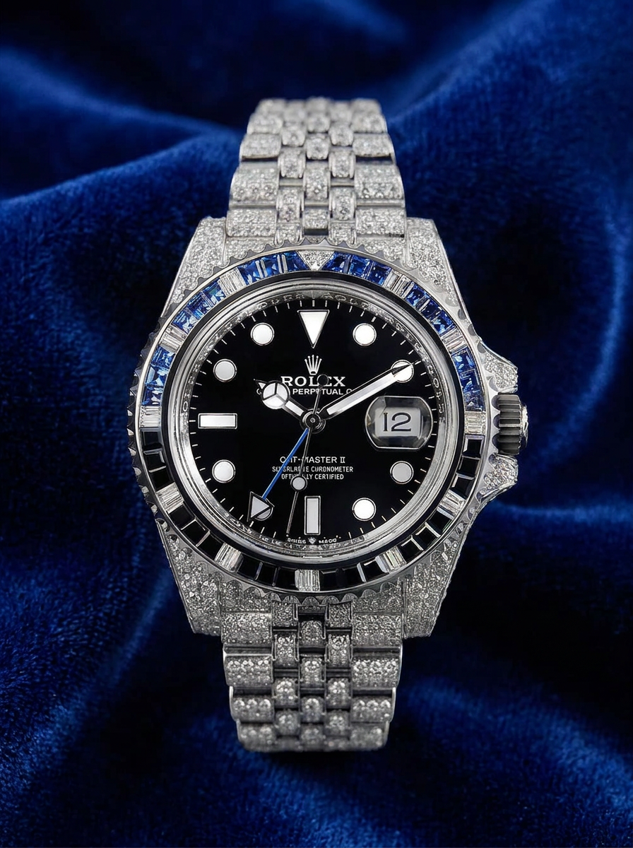Rolex GMT-Master II 40 mm – Oystersteel – "Batgirl" Custom Diamond-Set with Blue/Black Gemstone Bezel