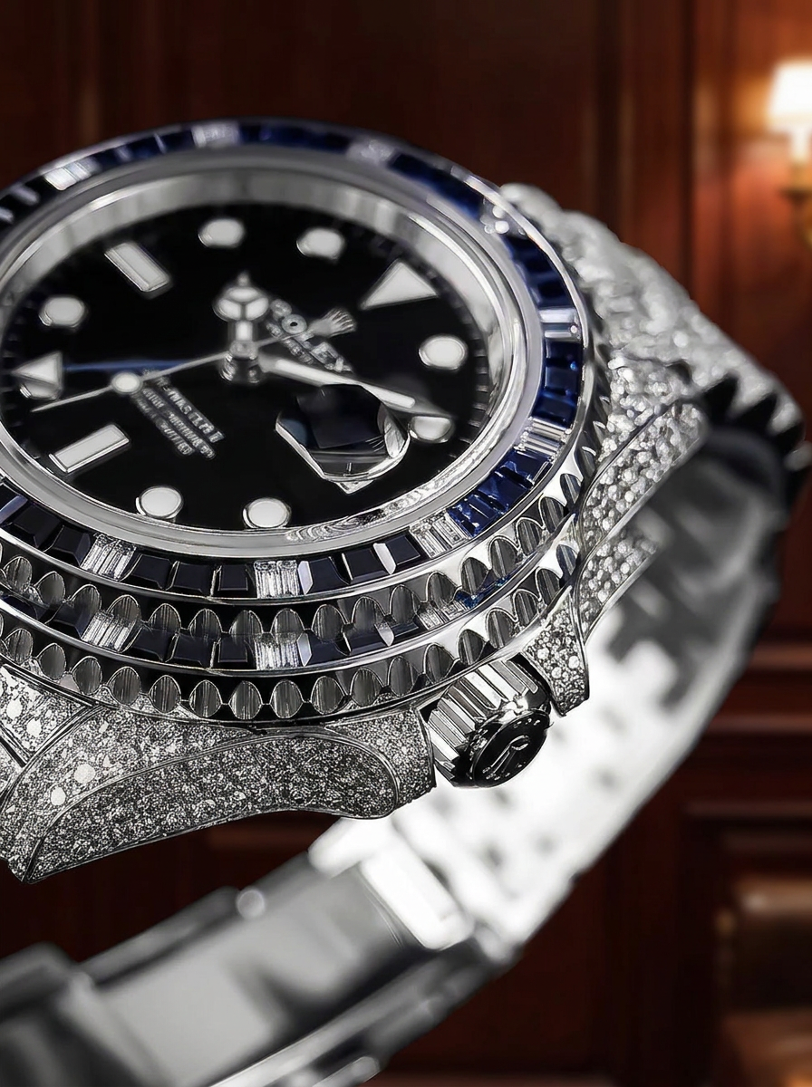 Rolex GMT-Master II 40 mm – Oystersteel – "Batgirl" Custom Diamond-Set with Blue/Black Gemstone Bezel