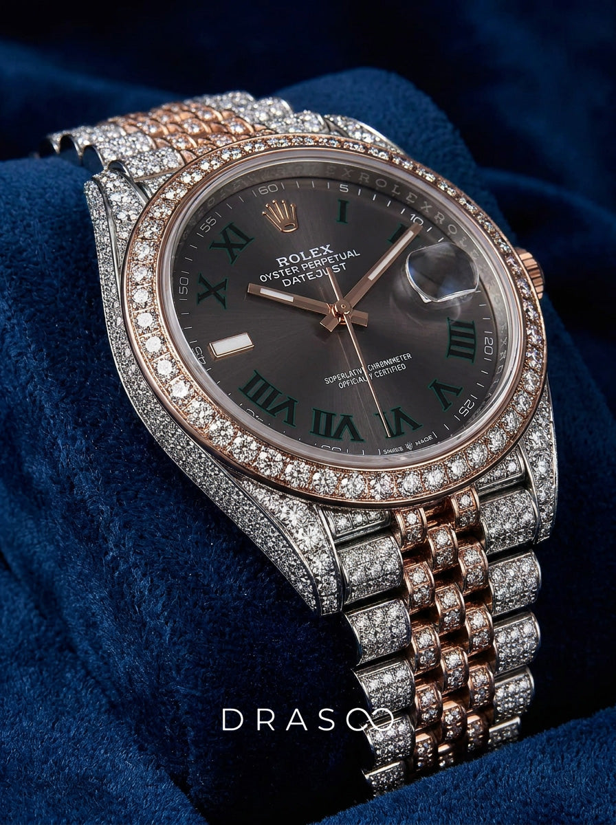 Rolex Datejust 41 – Oystersteel & Rose Gold – Jubilee – Wimbledon Dial – Custom Diamond-Set