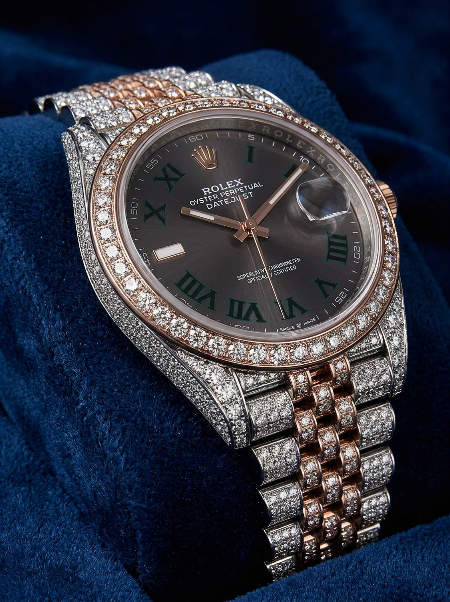 Rolex Datejust 41 – Oystersteel & Rose Gold – Jubilee – Wimbledon Dial – Custom Diamond-Set