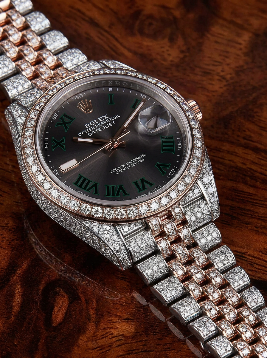 Rolex Datejust 41 – Oystersteel & Rose Gold – Jubilee – Wimbledon Dial – Custom Diamond-Set
