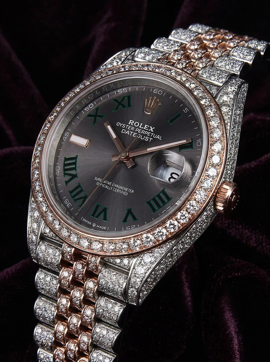 Rolex Datejust 41 – Oystersteel & Rose Gold – Jubilee – Wimbledon Dial – Custom Diamond-Set