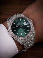 Rolex Datejust 41 – Oystersteel – Mint Green – Custom Pavé Diamond Set – Oyster