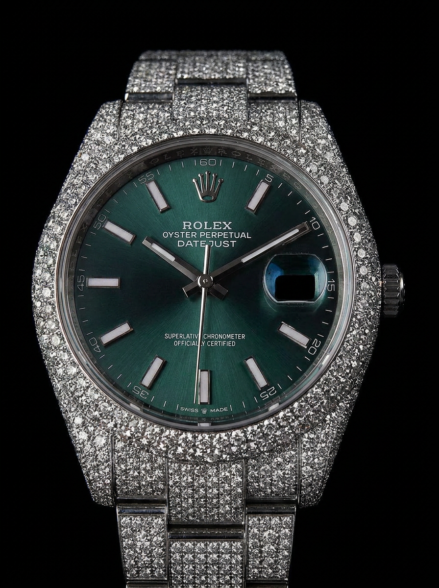 Rolex Datejust 41 – Oystersteel – Mint Green – Custom Pavé Diamond Set – Oyster