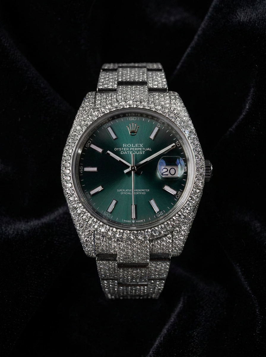 Rolex Datejust 41 – Oystersteel – Mint Green – Custom Pavé Diamond Set – Oyster