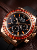Rolex Daytona 40 mm – Yellow Gold – Custom Chronograph Dial & Orange Bezel – Oysterflex