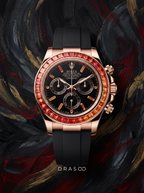 Rolex Daytona 40 mm – Yellow Gold – Custom Chronograph Dial & Orange Bezel – Oysterflex