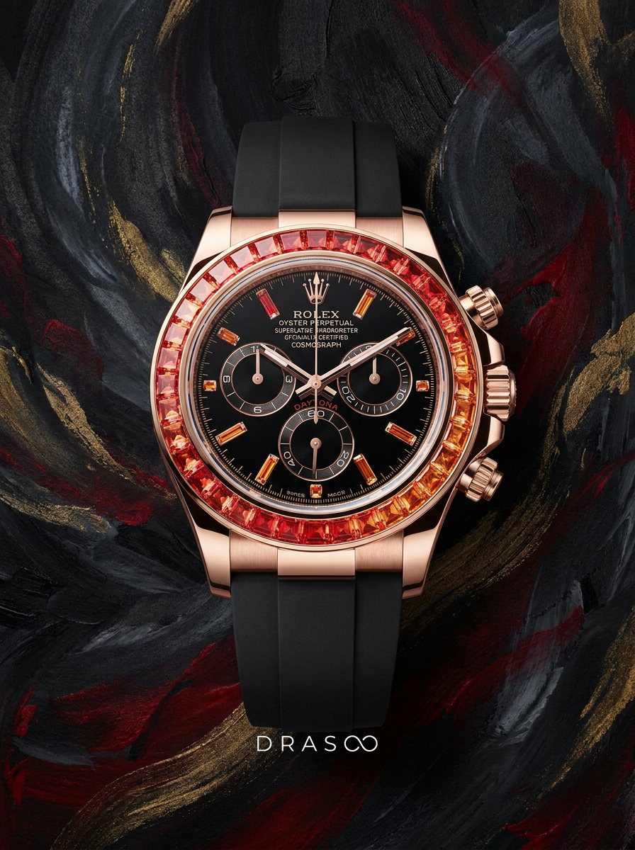 Rolex Daytona 40 mm – Yellow Gold – Custom Chronograph Dial & Orange Bezel – Oysterflex