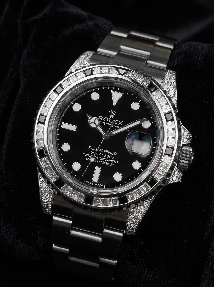 Rolex Submariner Date 41 mm – Oystersteel – Oyster – Custom Diamond-Set with 'Tuxedo' Bezel