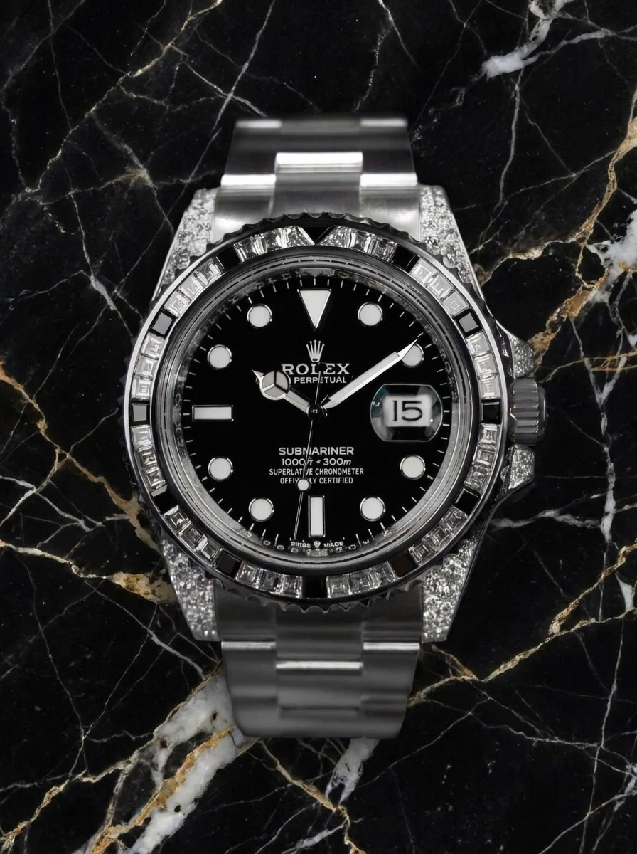 Rolex Submariner Date 41 mm – Oystersteel – Oyster – Custom Diamond-Set with 'Tuxedo' Bezel