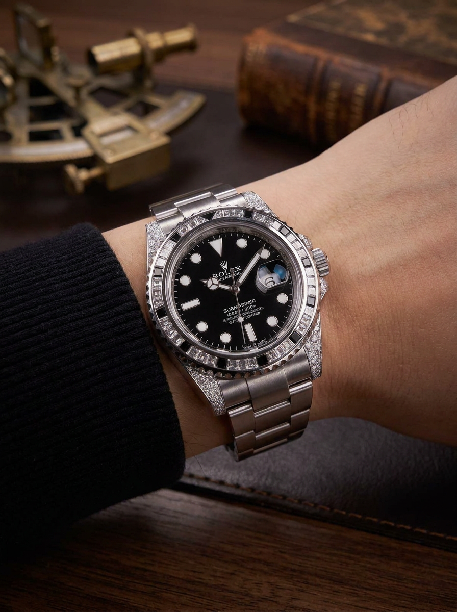Rolex Submariner Date 41 mm – Oystersteel – Oyster – Custom Diamond-Set with 'Tuxedo' Bezel