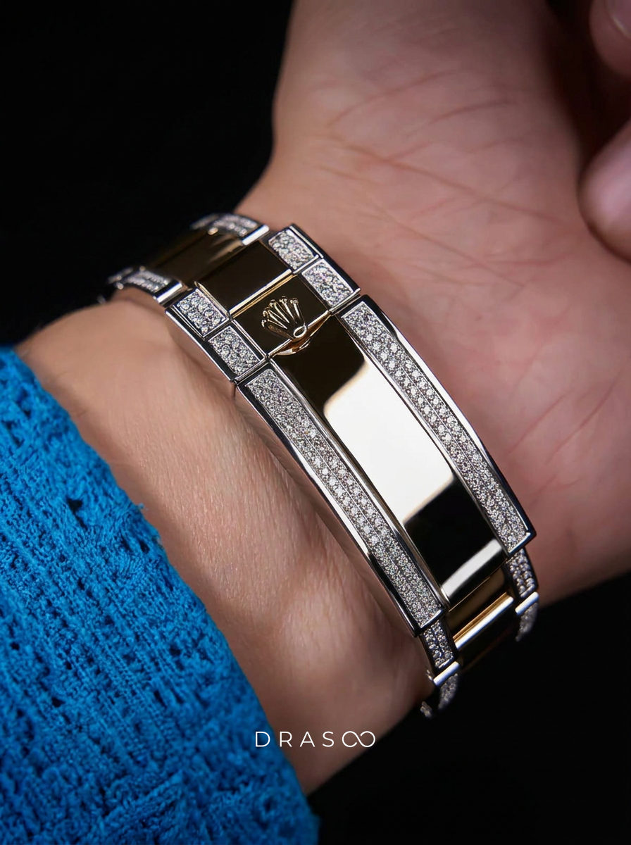 Rolex Submariner Date 41 mm – Oystersteel & Yellow Gold – Custom Diamond-Set with Blue Gemstone Bezel