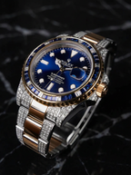 Rolex Submariner Date 41 mm – Oystersteel & Yellow Gold – Custom Diamond-Set with Blue Gemstone Bezel