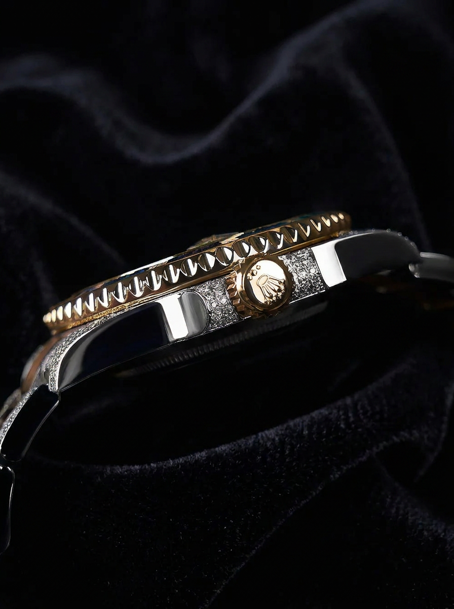 Rolex Submariner Date 41 mm – Oystersteel & Yellow Gold – Custom Diamond-Set with Blue Gemstone Bezel