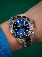Rolex Submariner Date 41 mm – Oystersteel & Yellow Gold – Custom Diamond-Set with Blue Gemstone Bezel
