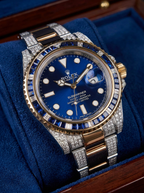 Rolex Submariner Date 41 mm – Oystersteel & Yellow Gold – Custom Diamond-Set with Blue Gemstone Bezel