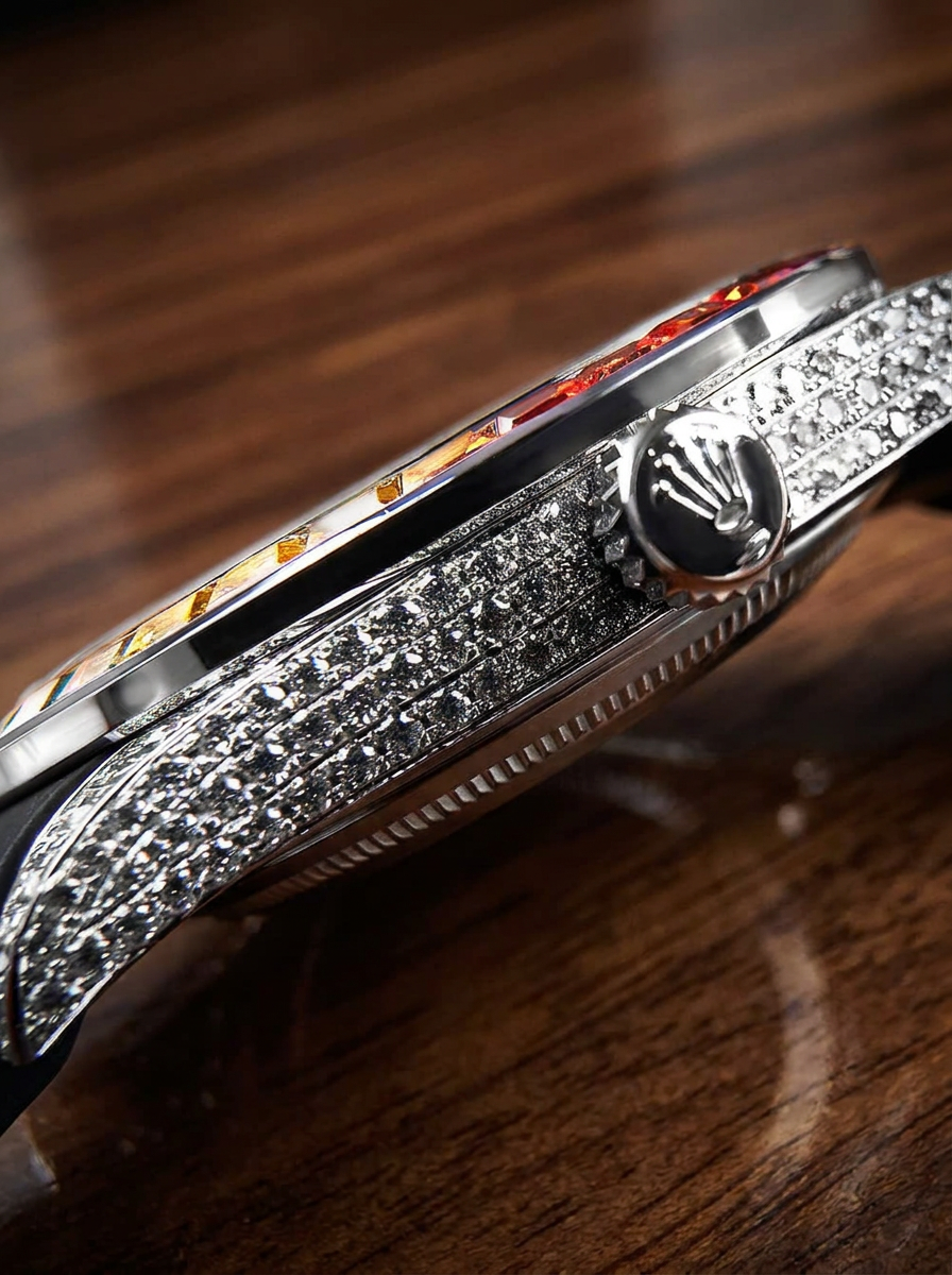 Rolex Datejust 41 – Oystersteel – Custom Rainbow Bezel & Diamond Dial – Black Horus