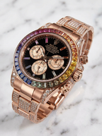 Rolex Cosmograph Daytona 40 mm – Rose Gold – Custom Chronograph Dial & Rainbow Bezel – Oyster