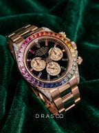 Rolex Cosmograph Daytona 40 mm – Rose Gold – Custom Chronograph Dial & Rainbow Bezel – Oyster