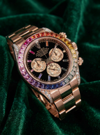 Rolex Cosmograph Daytona 40 mm – Rose Gold – Custom Chronograph Dial & Rainbow Bezel – Oyster