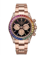 Rolex Cosmograph Daytona 40 mm – Rose Gold – Custom Chronograph Dial & Rainbow Bezel – Oyster