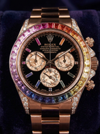 Rolex Cosmograph Daytona 40 mm – Rose Gold – Custom Chronograph Dial & Rainbow Bezel – Oyster