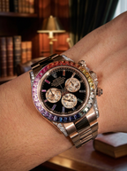 Rolex Cosmograph Daytona 40 mm – Rose Gold – Custom Chronograph Dial & Rainbow Bezel – Oyster