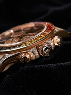 Rolex Cosmograph Daytona 40 mm – Rose Gold – Custom Chronograph Dial & Rainbow Bezel – Oyster
