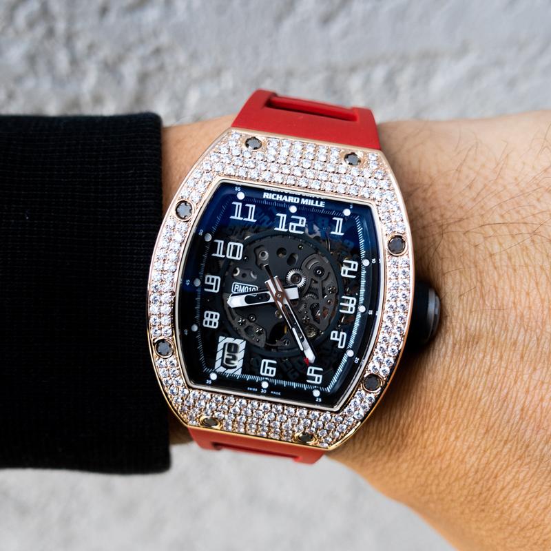 RICHARD MILLE RM 010 – SKELETONISED AUTOMATIC ROSE GOLD – CUSTOM DIAMOND SET