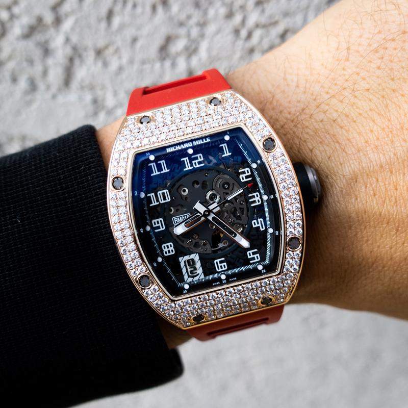 RICHARD MILLE RM 010 – SKELETONISED AUTOMATIC ROSE GOLD – CUSTOM DIAMOND SET