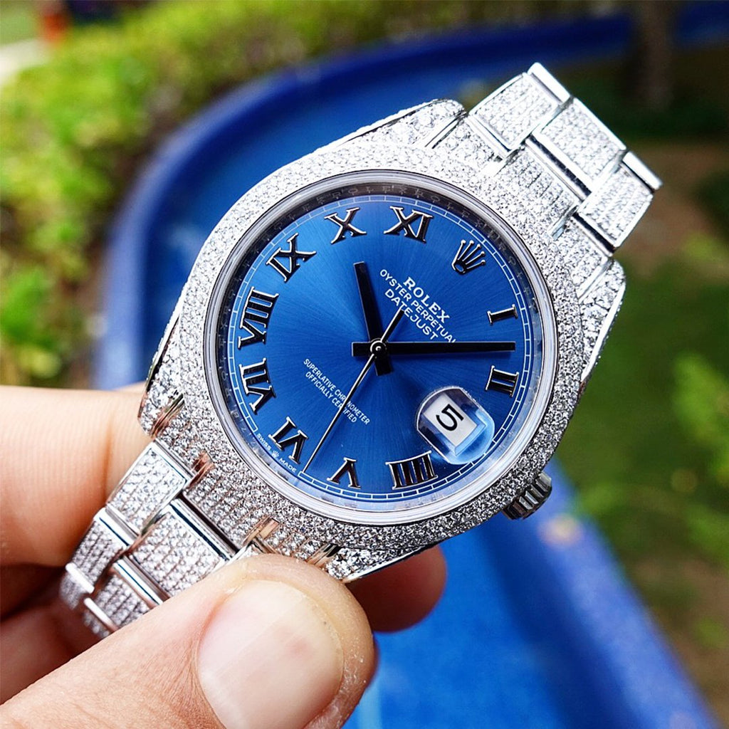 ROLEX DATEJUST 41 – OYSTERSTEEL – OYSTER – AZZURO DIAL – CUSTOM DIAMOND SET (PAVÉ BEZEL)