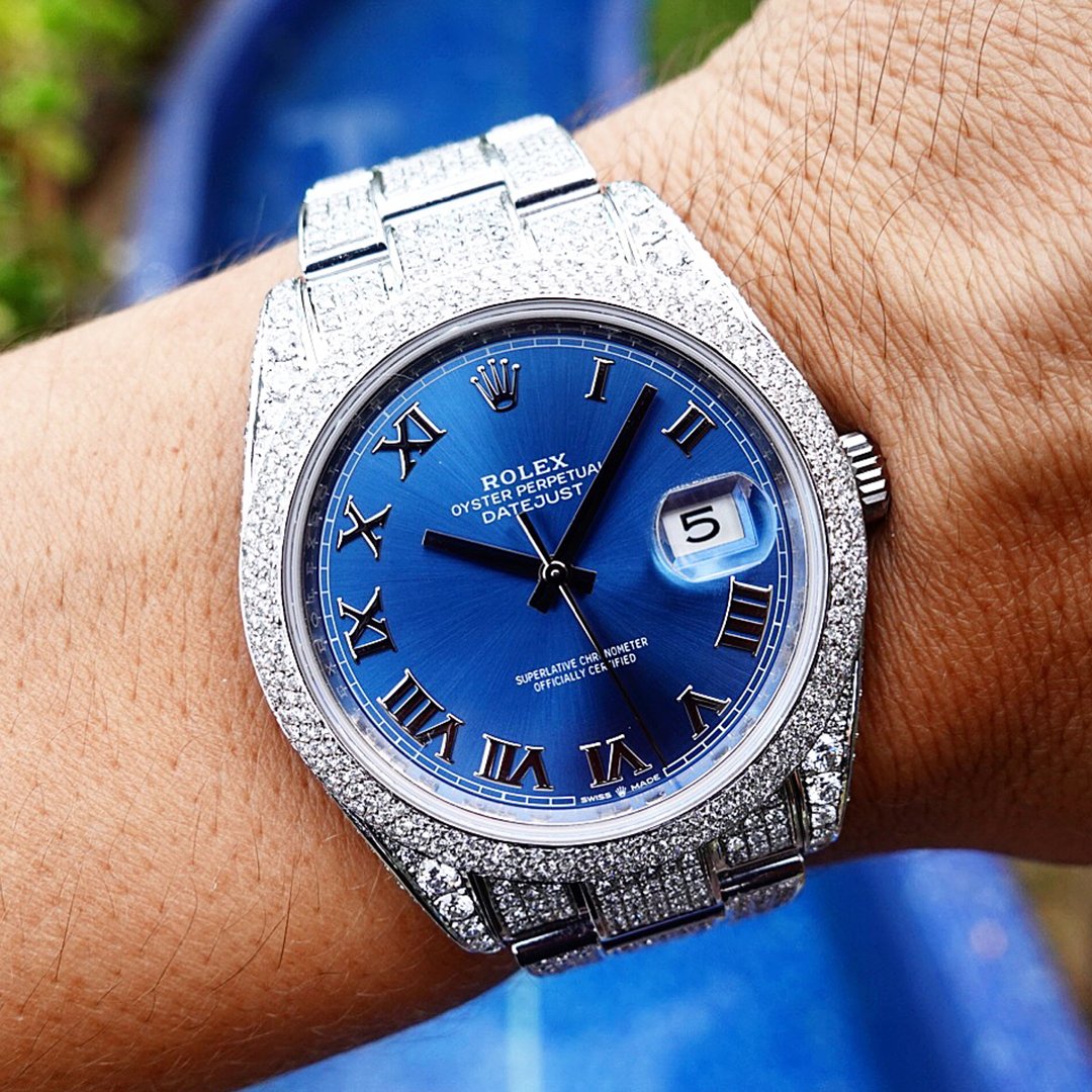 ROLEX DATEJUST 41 – OYSTERSTEEL – OYSTER – AZZURO DIAL – CUSTOM DIAMOND SET (PAVÉ BEZEL)