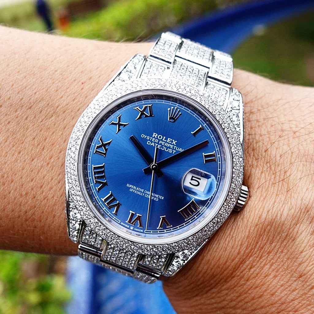 ROLEX DATEJUST 41 – OYSTERSTEEL – OYSTER – AZZURO DIAL – CUSTOM DIAMOND SET (PAVÉ BEZEL)