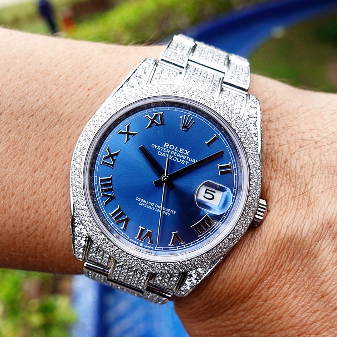 ROLEX DATEJUST 41 – OYSTERSTEEL – OYSTER – AZZURO DIAL – CUSTOM DIAMOND SET (PAVÉ BEZEL)