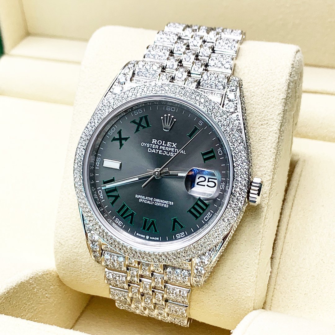 ROLEX DATEJUST 41 – “WIMBLEDON” DIAL – OYSTERSTEEL – JUBILEE – CUSTOM DIAMOND SET (PAVÉ BEZEL)