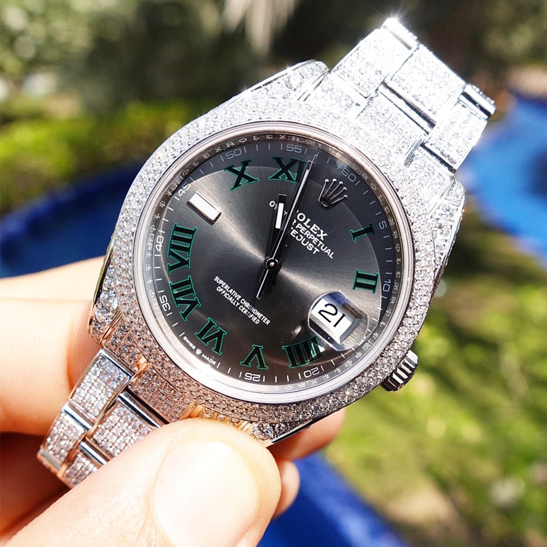 ROLEX DATEJUST 41 – “WIMBLEDON” DIAL – OYSTERSTEEL – OYSTER – CUSTOM DIAMOND SET (PAVÉ BEZEL)