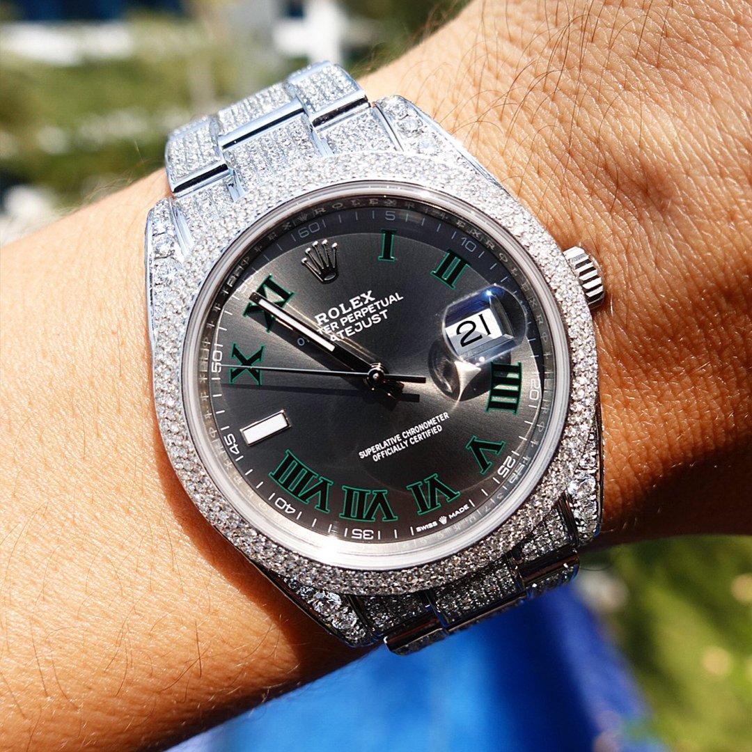 ROLEX DATEJUST 41 – “WIMBLEDON” DIAL – OYSTERSTEEL – OYSTER – CUSTOM DIAMOND SET (PAVÉ BEZEL)