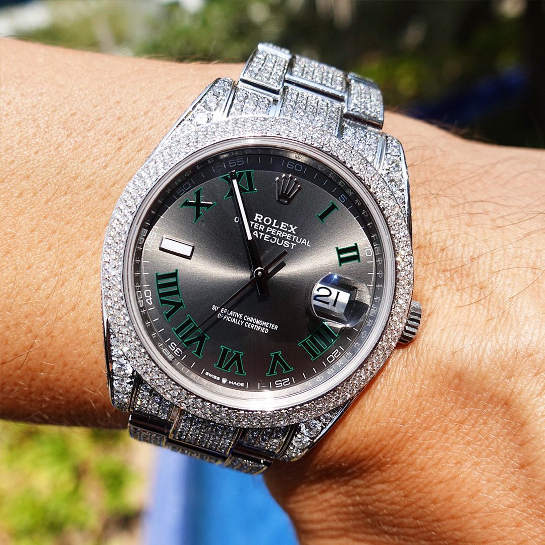 ROLEX DATEJUST 41 – “WIMBLEDON” DIAL – OYSTERSTEEL – OYSTER – CUSTOM DIAMOND SET (PAVÉ BEZEL)