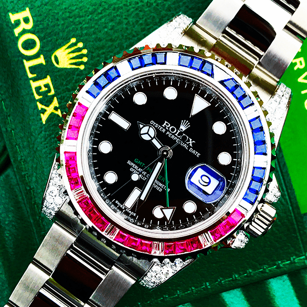 ROLEX GMT-MASTER II – OYSTERSTEEL “PEPSI”- OYSTER – CUSTOM DIAMOND SET (SHOULDERS)