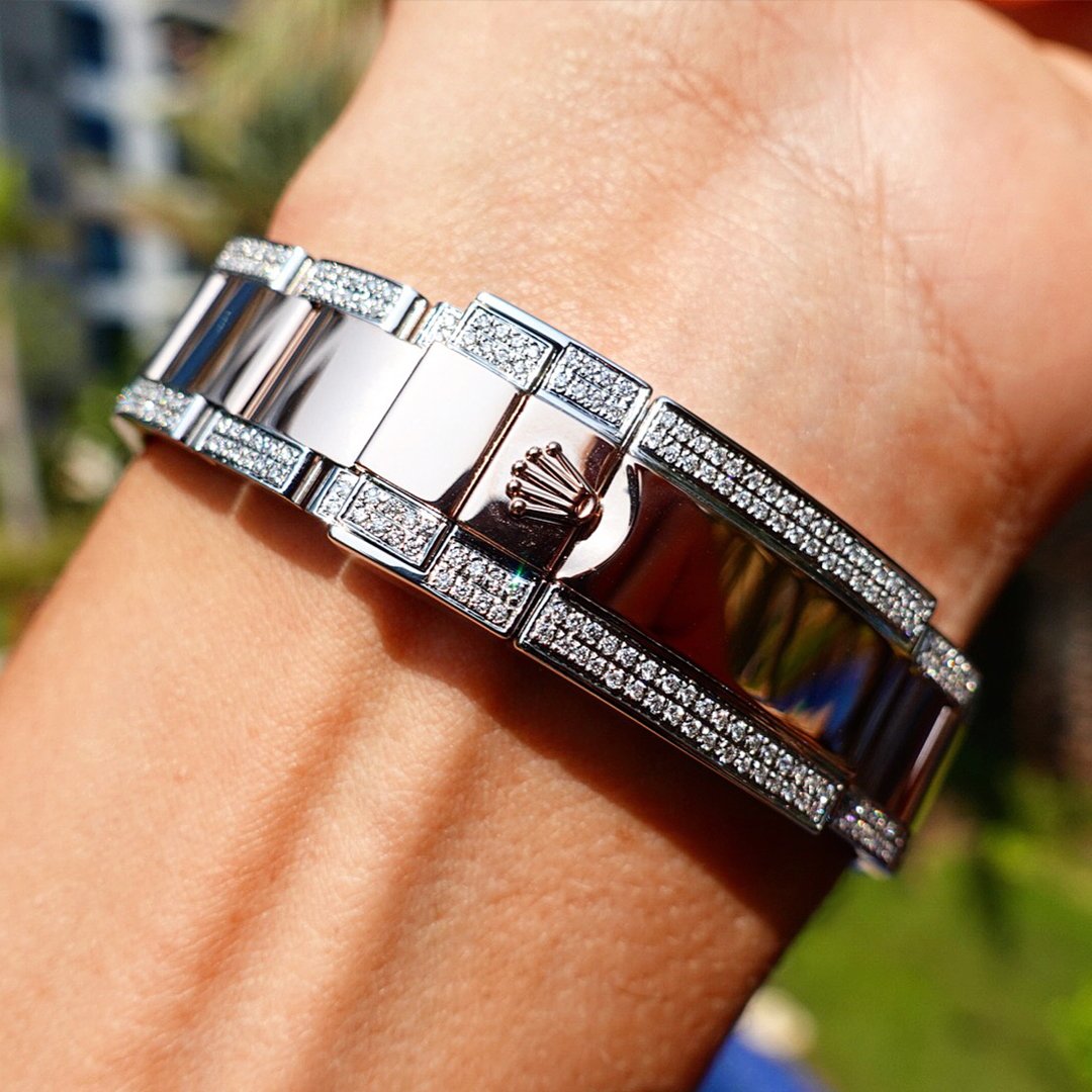 ROLEX GMT-MASTER II – 18CT EVEROSE & OYSTERSTEEL “ROOTBEER” – BLACK DIAL – CUSTOM DIAMOND SET