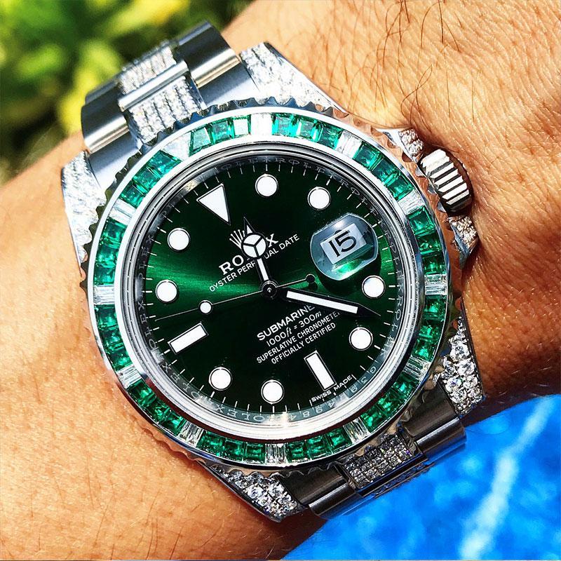 ROLEX SUBMARINER – OYSTERSTEEL “HULK”- OYSTER – CUSTOM DIAMOND SET & BEZEL