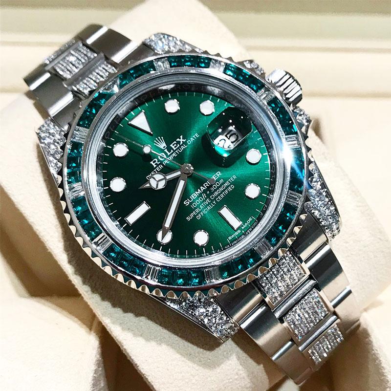 ROLEX SUBMARINER – OYSTERSTEEL “HULK”- OYSTER – CUSTOM DIAMOND SET & BEZEL