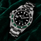 Rolex GMT-Master II 40 mm – Oystersteel – "Sprite" Custom Diamond-Set with Green/Black Gemstone Bezel