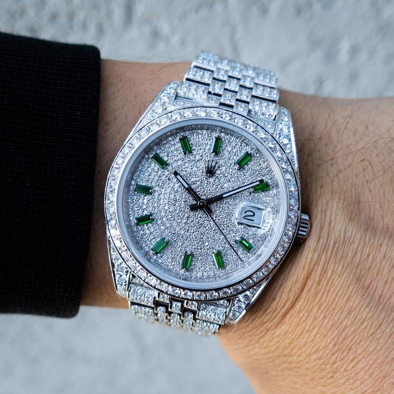 ROLEX DATEJUST 41 – OYSTERSTEEL – JUBILEE – CUSTOM DIAMOND SET – COVERT DIAL WITH GREEN MARKERS