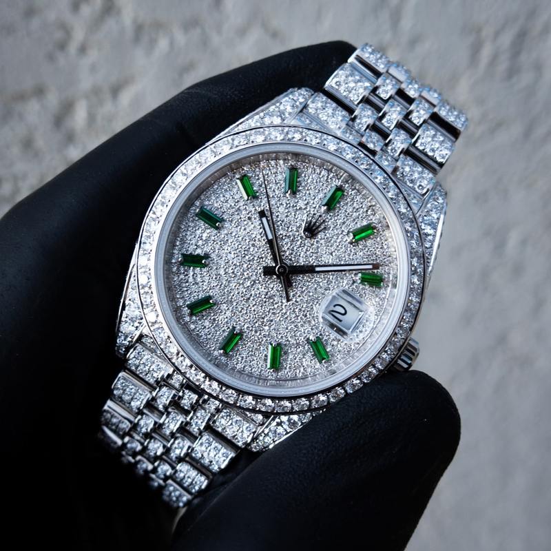 ROLEX DATEJUST 41 – OYSTERSTEEL – JUBILEE – CUSTOM DIAMOND SET – COVERT DIAL WITH GREEN MARKERS