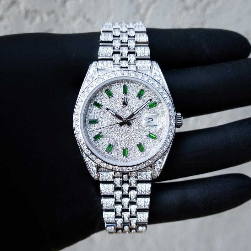 ROLEX DATEJUST 41 – OYSTERSTEEL – JUBILEE – CUSTOM DIAMOND SET – COVERT DIAL WITH GREEN MARKERS
