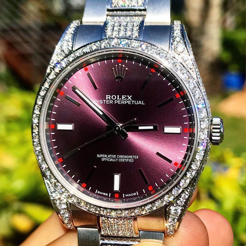 ROLEX OYSTER PERPETUAL 39 – OYSTERSTEEL – RED GRAPE – OYSTER – CUSTOM DIAMOND SET