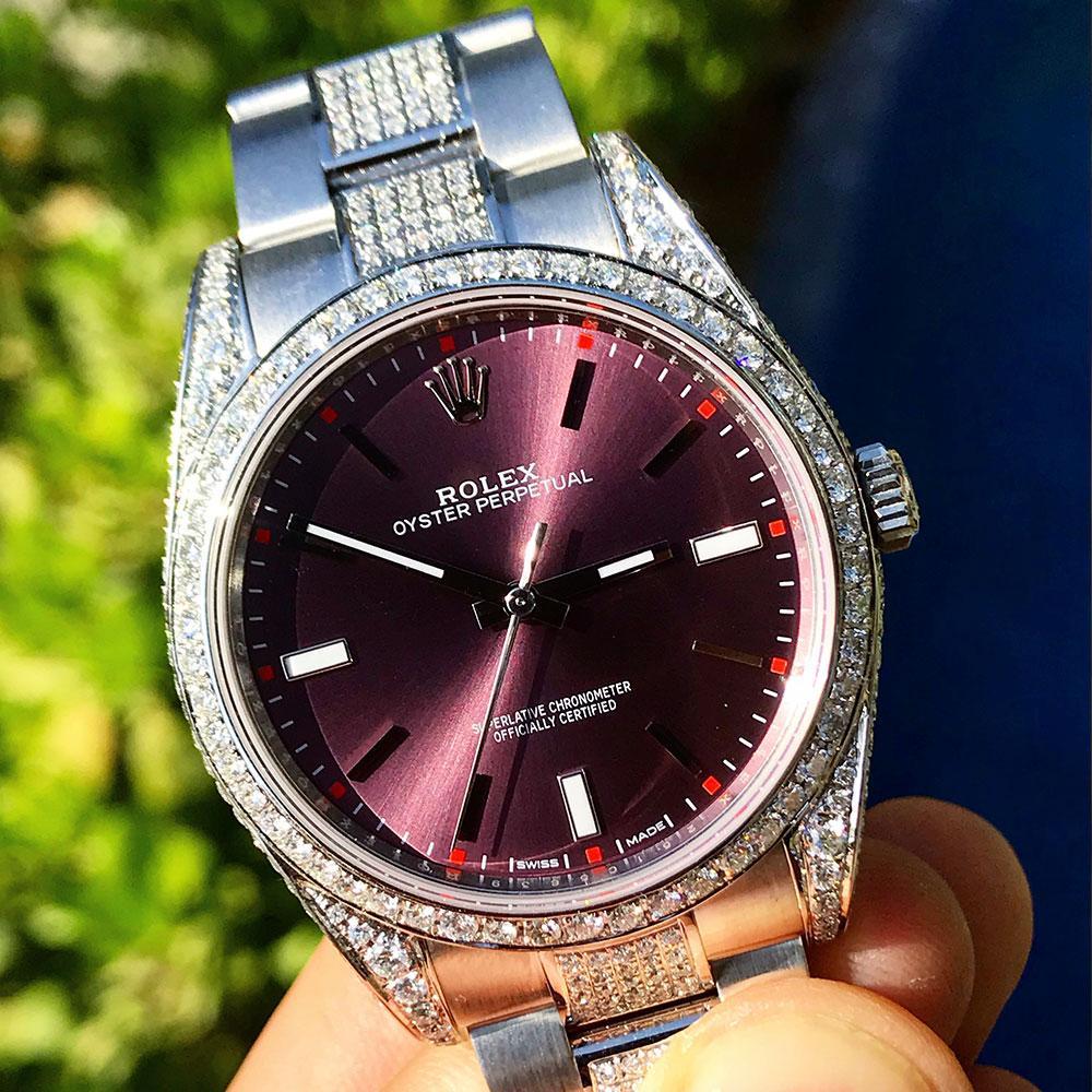 ROLEX OYSTER PERPETUAL 39 – OYSTERSTEEL – RED GRAPE – OYSTER – CUSTOM DIAMOND SET