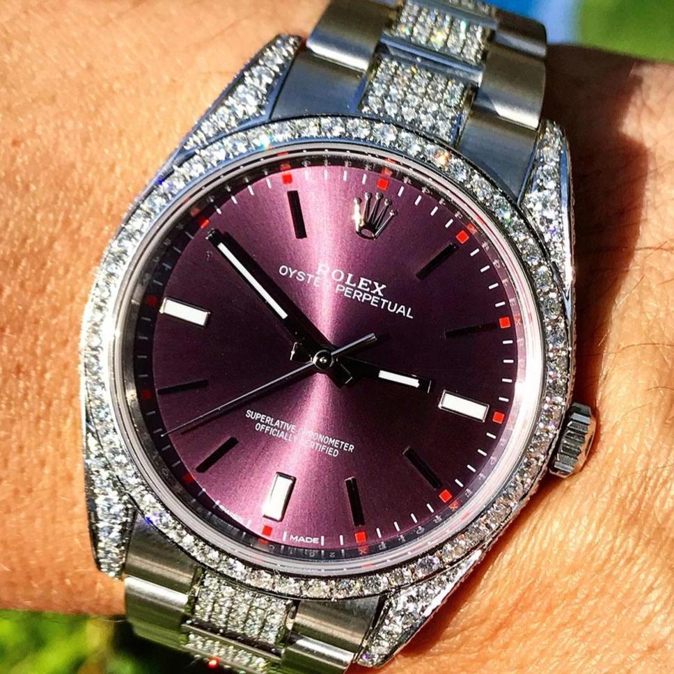 ROLEX OYSTER PERPETUAL 39 – OYSTERSTEEL – RED GRAPE – OYSTER – CUSTOM DIAMOND SET