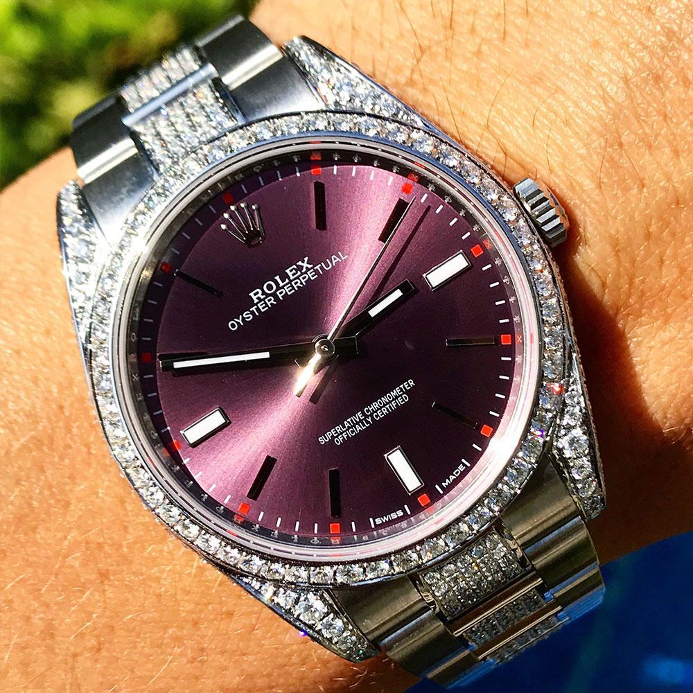 ROLEX OYSTER PERPETUAL 39 – OYSTERSTEEL – RED GRAPE – OYSTER – CUSTOM DIAMOND SET